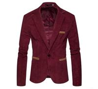 Chaqueta blazer de pana para hombre, casual, ajustado, con patrón de retazos, cierre de un solo botón, para uso en las cuatro estaciones (XXL rojo vino)