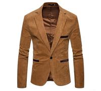 Chaqueta blazer de pana para hombre, casual, ajustado, con patrón de retazos, cierre de un solo botón, para uso en las cuatro estaciones (XL caqui)