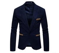 Chaqueta blazer de pana para hombre, diseño de retazos con un solo botón para ajuste delgado, abrigo para fiesta casual, vacaciones, uso diario, azul marino, vino, rojo, caqui (L azul marino)