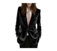 Chaqueta blazer de traje de terciopelo para mujer con un botón, blazer cálido para invierno, otoño, primavera, trabajo, oficina, Negro, M