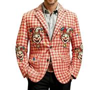 Chaqueta Blazer Hombre de Pana con Estampado de Carnaval Blazers Cuello Traje con un Botón Impreso Payaso y Rayas Detalles Coloridos Corte Casual Abrigo para Fiesta Evento Temático y Estilo Retro, 01