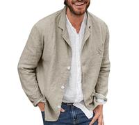 Chaqueta blazer para hombre, chaqueta de lino de manga larga para hombre, chaqueta de ajuste holgado, camisa ligera con botones y bolsillos en el pecho, transpirable, informal, para uso diario