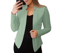Chaqueta Blazer para Mujer, Chaqueta de Tweed a Cuadros para Mujer, Primavera 2026, de Trabajo Oficina con Cuello Alto, Verde Claro, Talla Grande