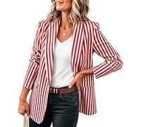 Chaqueta blazer para mujer del Reino Unido - Abrigos de manga larga a rayas con frente abierto, trajes de cuello con muescas, botones, bolsillos, elegante blusa ajustada para mujer, formal, negocios
