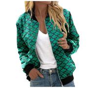 Chaqueta bomber brillante para mujer con patrón de escamas, manga larga, cremallera, escamas de pescado, informal, ropa de calle, elegante, para carnaval, disfraz, fiesta, fiesta, bolero, O Verde, XL