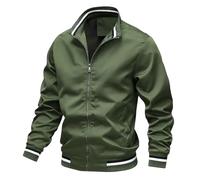 Chaqueta bomber clásica Harrington para hombre, abrigo de patinete vintage, ligero de verano, con cremallera completa, cortavientos de color sólido, verde, M