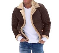 Chaqueta Bomber de Cuero para Hombre - Piel de Oveja, Gruesa, con Solapa de Moda - Chaqueta de Invierno Marrón, Talla XL
