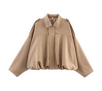 Chaqueta bomber de gamuza sintética para mujer, abrigo de piloto con solapa, casual, de gran tamaño, manga larga, a la moda, ropa exterior de primavera, caqui, XS