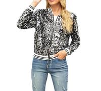 Chaqueta bomber de lentejuelas para mujer, chaqueta de lentejuelas doradas, talla grande, manga 3/4, blusa brillante con purpurina, camisetas brillantes para fiestas, camisetas casuales, camisetas de