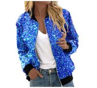 Chaqueta bomber de lentejuelas para mujer, de manga larga, elegante, brillante, chaqueta bomber, chaqueta de entretiempo, fiesta, bolero, disfraz de carnaval, para vacaciones, playa, uso diario, azul