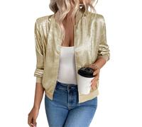 Chaqueta Bomber De Manga Larga con Cremallera para Mujer, Ligera, Brillante, Metálica, para Exteriores, Estilo Informal, Estilo Béisbol, Cárdigan, Tallas Xs-5Xl, Color Dorado Y 4Xl.