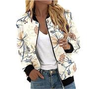 Chaqueta Bomber de Mujer con Estampado Floral - Ligera de Verano, Cremallera Corta, Piloto, Manga Larga Fina de Entretiempo