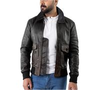Chaqueta bomber de piel auténtica para hombre, con cuello de aviador desmontable, chaqueta de cuero desgastado para hombre, Negro, S