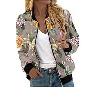 Chaqueta Bomber de Piloto para Mujer con Estampado Floral - Ligera de Primavera Verano, Manga Larga con Cremallera Corta de Entretiempo