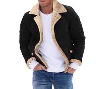 Chaqueta bomber gruesa para hombre, piel de oveja, piel de oveja, chaqueta de cuero, chaqueta de invierno para hombre, chaqueta de invierno con solapa de moda para hombre, Negro , XL