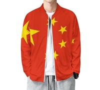 Chaqueta bomber informal de otoño para hombre, ligera y fina, con la bandera de la República Popular China, estilo universitario, con bolsillos y cortavientos de manga larga con cremallera completa.