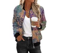 Chaqueta bomber mujer ligera Estampado manga larga cremallera béisbol Chaqueta informal acolchada bolsillos Cazadora Moda Casual Deportiva Cardigan Jacket Otoño Invierno Outwear 2024