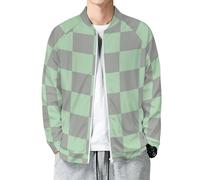 Chaqueta Bomber Otoñal para Hombre, Diseño Geometría Abstracta Tablero De Ajedrez, Chaqueta Acolchada, Ajustada y con un Ajuste óptimo, Chaquetas Casual Gris menta, Tallas S - 5XL