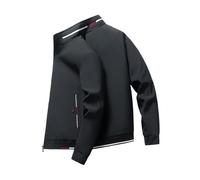 Chaqueta bomber para hombre, ligera, fina, de entretiempo, de manga larga, de un solo color, chaqueta de aviador ligera con cremallera, chaqueta deportiva holgada para exteriores, O negro., XXL