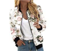 Chaqueta bomber para mujer, chaqueta de primavera con estampado de flores, chaqueta ligera de verano, cremallera corta, chaqueta piloto, chaqueta blusón, manga larga delgada, chaqueta de entretiempo