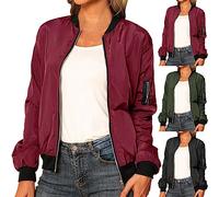 Chaqueta Bomber para Mujer Corto Blouson Casual Piloto Manga Larga Abrigo Ligero Cremallera Sólido Sudadera, Manga Larga cremalleras Cazadora Moda casual Abrigo