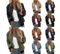 Chaqueta Bomber para Mujer Corto Blouson Casual Piloto Manga Larga Abrigo Ligero Cremallera Sólido Sudadera