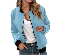 Chaqueta Bomber para Mujer,Corto Blouson Casual Piloto Manga Larga Abrigo Ligero Cremallera Sólido Sudadera