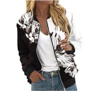 Chaqueta Bomber para Mujer de Primavera y Verano con Estampado Floral, Ligera con Cremallera Corta, Manga Larga, Piloto Fina de Entretiempo
