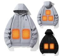 Chaqueta Calefactable Hombre Mujer Calentador Abrigo Térmico Eléctrico USB con 5 Zonas Cortavientos al Aire Libre Otoño Invierno con Capucha Ascender Softshell Jacket (Batería no incluida）