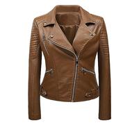 Chaqueta Calefactable Mujer - Chaqueta De Moto De Cuero con Bolsillos De Traje De Cuero Corto De Color SóLido para Mujer Chaqueta Plumas Mujer Impermeable