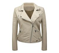 Chaqueta Calefactable Mujer - Chaqueta De Moto De Cuero con Bolsillos De Traje De Cuero Corto De Color SóLido para Mujer Chaqueta Plumas Mujer Impermeable