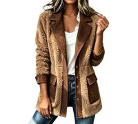 Chaqueta cálida de mezcla de lana para mujer, chaqueta cálida de invierno | Abrigo de mezcla de lana de gamuza sintética con solapa con muescas, chaqueta cálida con botones frontales con forro polar