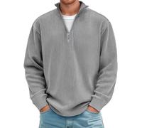 Chaqueta cálida ligera de pana para hombre Suéteres con cremallera de cuarto de vuelta para hombre Suéteres delgados de manga larga de punto otoño-invierno clásicos y versátiles, gris, XXL