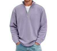 Chaqueta cálida ligera de pana para hombre Suéteres con cremallera de cuarto de vuelta para hombre Suéteres delgados de manga larga de punto otoño-invierno clásicos y versátiles, morado, XL