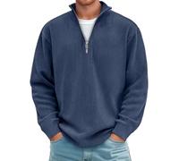 Chaqueta cálida ligera de pana para hombre Suéteres con cremallera de cuarto de vuelta para hombre Suéteres delgados de manga larga de punto otoño-invierno clásicos y versátiles, azul marino, M