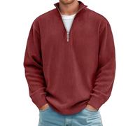 Chaqueta cálida ligera de pana para hombre Suéteres con cremallera de cuarto de vuelta para hombre Suéteres delgados de manga larga de punto otoño-invierno clásicos y versátiles, rojo, XXL