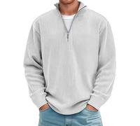 Chaqueta cálida ligera de pana para hombre Suéteres con cremallera de cuarto de vuelta para hombre Suéteres delgados de manga larga de punto otoño-invierno clásicos y versátiles, blanco, XL