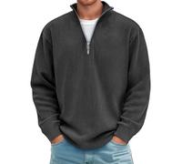 Chaqueta cálida ligera de pana para hombre Suéteres con cremallera de cuarto de vuelta para hombre Suéteres delgados de manga larga de punto otoño-invierno clásicos y versátiles, Negro , XL