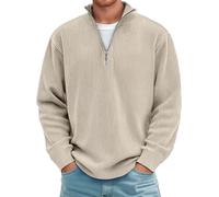 Chaqueta cálida ligera de pana para hombre Suéteres con cremallera de cuarto de vuelta para hombre Suéteres delgados de manga larga de punto otoño-invierno clásicos y versátiles, caqui, XXXL