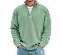 Chaqueta cálida ligera de pana para hombre Suéteres con cremallera de cuarto de vuelta para hombre Suéteres delgados de manga larga de punto otoño-invierno clásicos y versátiles, verde claro, XL