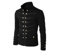 Chaqueta Camisa Medieval para Hombre - Mezcla de Lana con Cremallera, Inspirada en Traje Victoriano, Estilo Vintage Gótico Steampunk, Ideal para Fiestas y Disfraces de Halloween, Negro, S