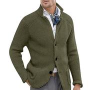 Chaqueta cárdigan de hombre de punto con cuello alto Slim Fit a la moda de otoño e invierno Jersey cómodo clásico universitario casual elegante simple cómodo básico top para el tiempo libre, Verde