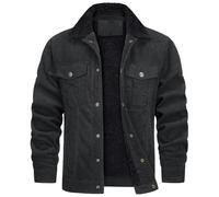 Chaqueta cargo de forro polar de pana para hombre, chaqueta de camionero con solapa cálida de invierno con botones a presión, abrigos gruesos con forro de sherpa con 5 bolsillos, Negro-b, L