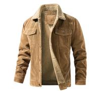 Chaqueta cargo de forro polar de pana para hombre, chaqueta de camionero con solapa cálida de invierno con botones a presión, abrigos gruesos con forro de sherpa con 5 bolsillos, caqui, M