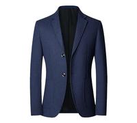 Chaqueta casual de 2 botones para hombre, chaqueta de tweed con muescas y solapa, chaqueta formal de espiga, ajuste delgado, abrigo deportivo de negocios, azul marino, XXL