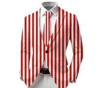 Chaqueta casual de carnaval con un botón, patrón de rayas de carnaval y botonadura simple para negocios y ocio 2026, rojo, L