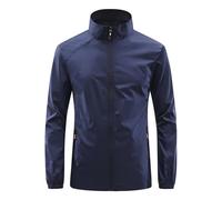 Chaqueta casual ligera y transpirable para hombre, a prueba de viento, cómoda, versátil, con capucha extraíble, bolsillo con cremallera, práctica ideal para salir al aire libre, primavera otoño, Azul