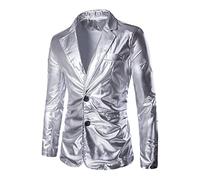 Chaqueta casual para hombre, con dos botones, de poliuretano, color liso, cuello abatible, manga larga, estilo simple, abrigo, cómodo, ligero, para respirar, plata, 3XL
