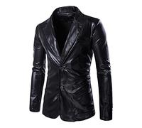 Chaqueta casual para hombre, con dos botones, de poliuretano, color liso, cuello abatible, manga larga, estilo simple, abrigo, cómodo, ligero, para respirar, Negro, 3XL