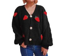 Chaqueta casual para mujer, talla grande, 2025, informal, holgada, bordada de fresa, masa gruesa, suéter de punto de un solo botonadura, cárdigan de manga larga de gran tamaño, ropa de calle a la moda
